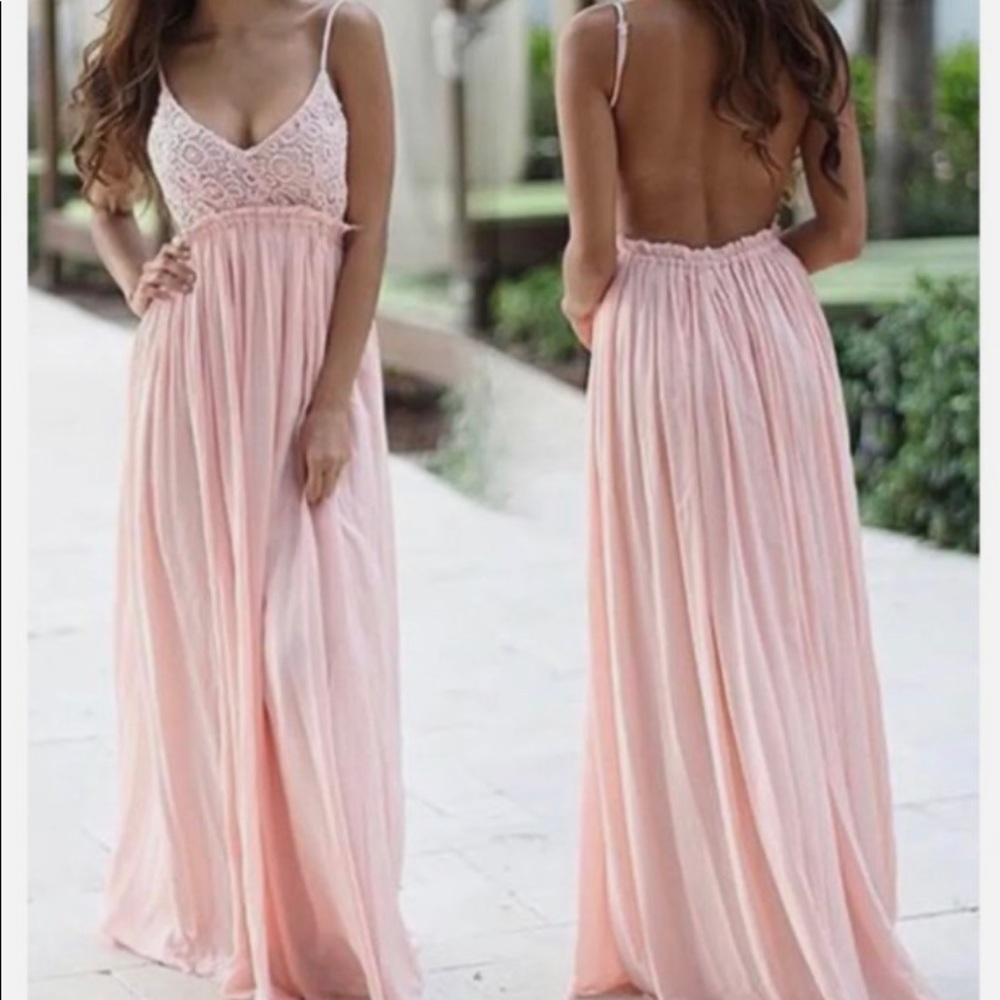 Pink Lily Backless Crochet Top Maxi Dress